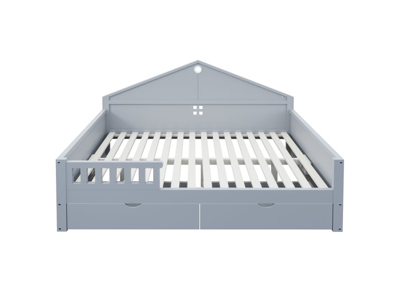 Lit enfant multifonctionnel 140x200 cm - lit 2 places avec rangement, 2 tiroirs, led et sommier à lattes - gris - Conforama R