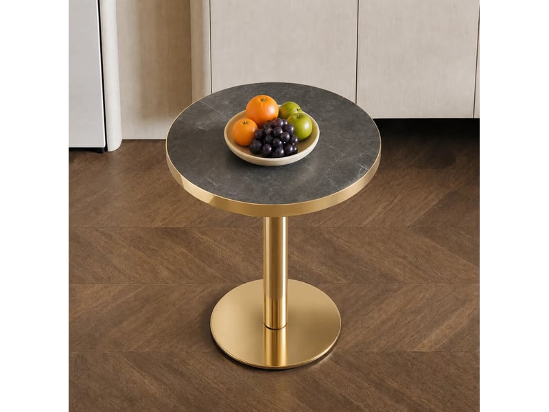  Table d'appoint ronde en mdf 60x60x74 cm gris et doré  - Conforama E