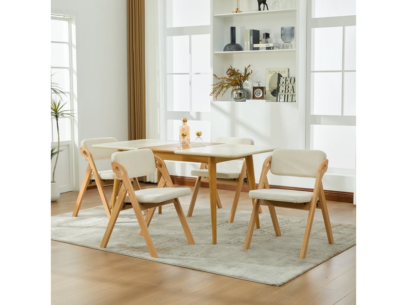  Lot de 4 chaises pliantes et empilables en hêtre massif, assise rembourrée avec housse amovible en lin, pieds antidérapants, charge 180 kg, beige  - Conforama E
