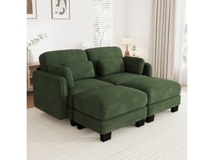 Canapé droit modulable 176 cm 2 places avec 2 poufs, coussins d’accoudoir amovibles, coussins lombaires épais à soutien renforcé, chenille, vert
