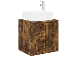 Vanité de lavabo mural, meuble de rangement chêne fumé 53x35x63 cm