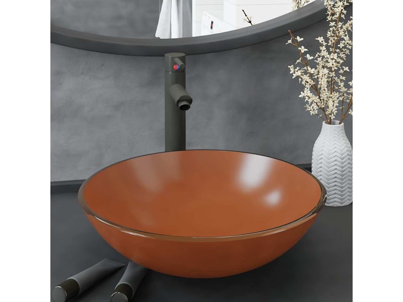 Lavabo de bain, vasque à poser avec robinet et drain à poussoir verre trempé cf65656 - Conforama B