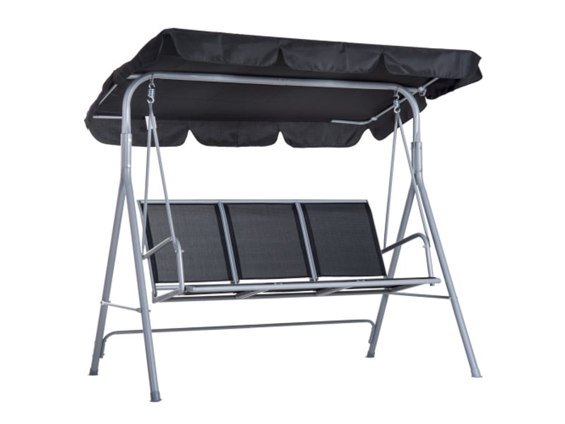  Balancelle de jardin 3 places, toit, cadre métal gris argent, 171x108x154 cm, terrasse et jardin  - Conforama A