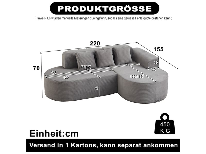  Canapé d'angle, canapé modulable, en velours tricoté, forme incurvée, design moderne, adapté à l'espace de vie, 220 cm  - Conforama R