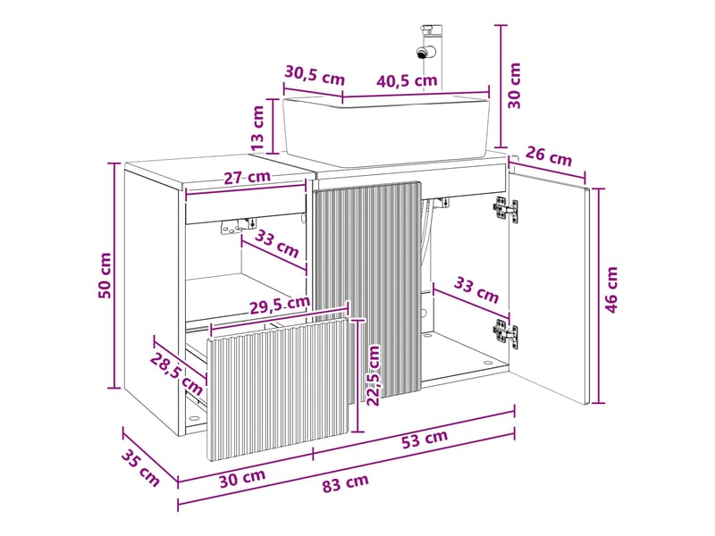 Ensemble de mobilier de salle de bain 2 pc chêne sonoma cf64132 - Conforama E