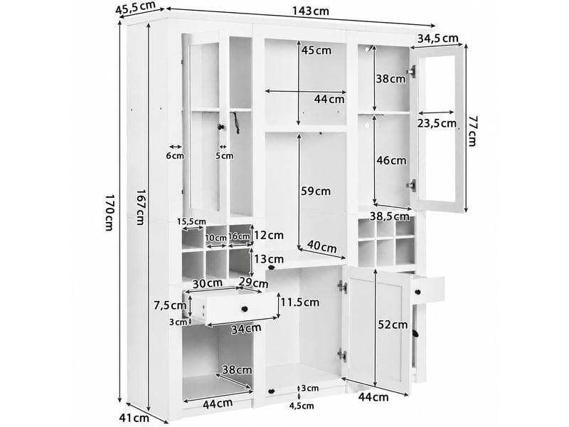 Vitrine led blanche pour salon, 16 couleurs, rangements et casier à vin, 143 x 45,5 x 170 cm - Conforama E