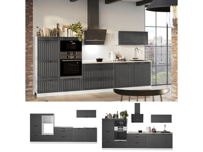 Vicco cuisine, gris foncéblanc, 340cm, pt marbre - Conforama D