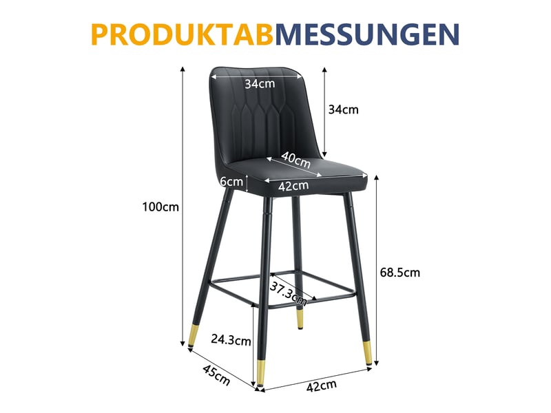  Lot de 2 tabourets de bar en similicuir pu noir, piètement en métal W3658P368294 - Conforama C