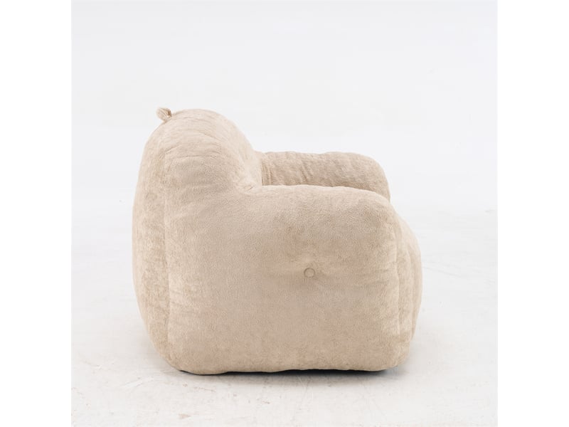  Pouf fauteuil beige en fausse fourrure avec accoudoirs, rembourré mousse  - Conforama E