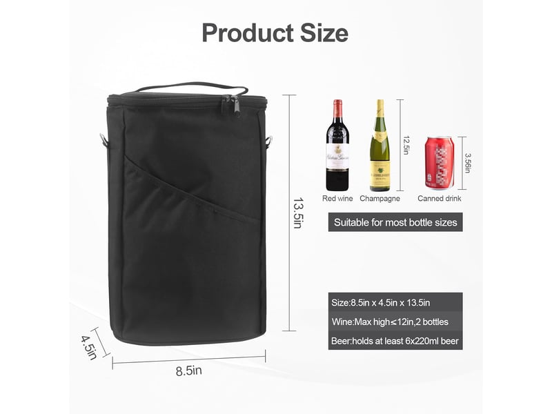  Sac isotherme pour 2 bouteilles de vin, sac à dos isotherme étanche avec bandoulière, sac fourre-tout portable pour voyage, pique-nique, camping  - Conforama B
