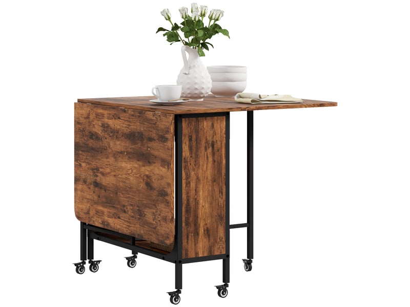  Table pliante de cuisine extensible salle à manger sur roulettes jusqu'à 6 personnes étagère intégrée, 6 roues, marron  - Conforama B