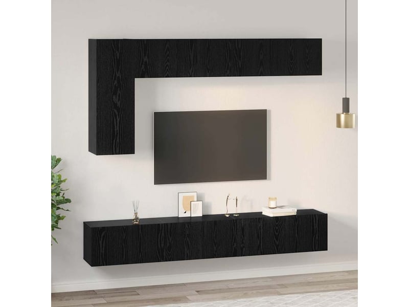  Ensemble meuble tv - banc tv - meuble de rangement 6 pcs chêne noir bois d'ingénierie  - Conforama D