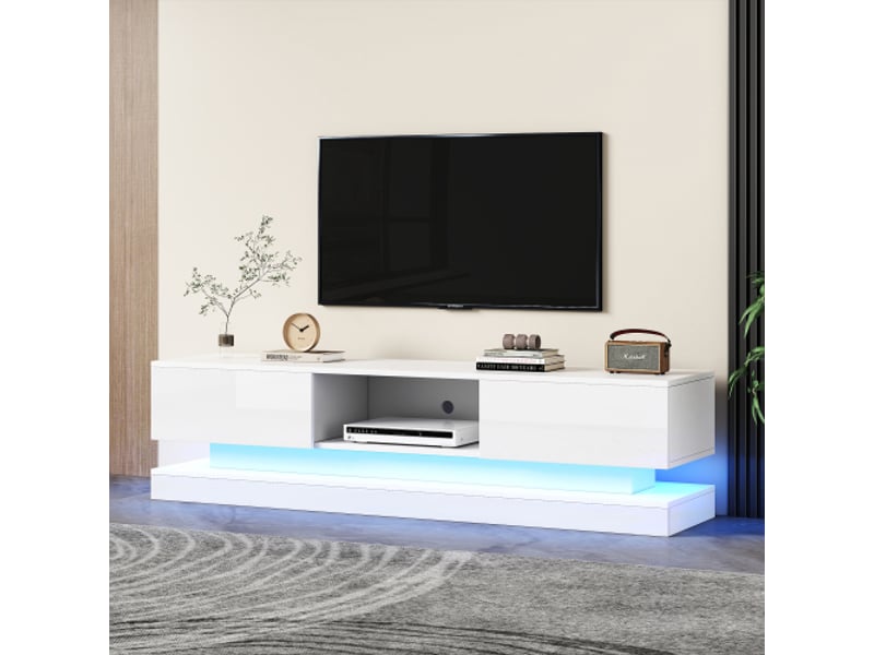  Meuble tv blanc 160 cm led panneau de particules meuble tv blanc - Conforama D