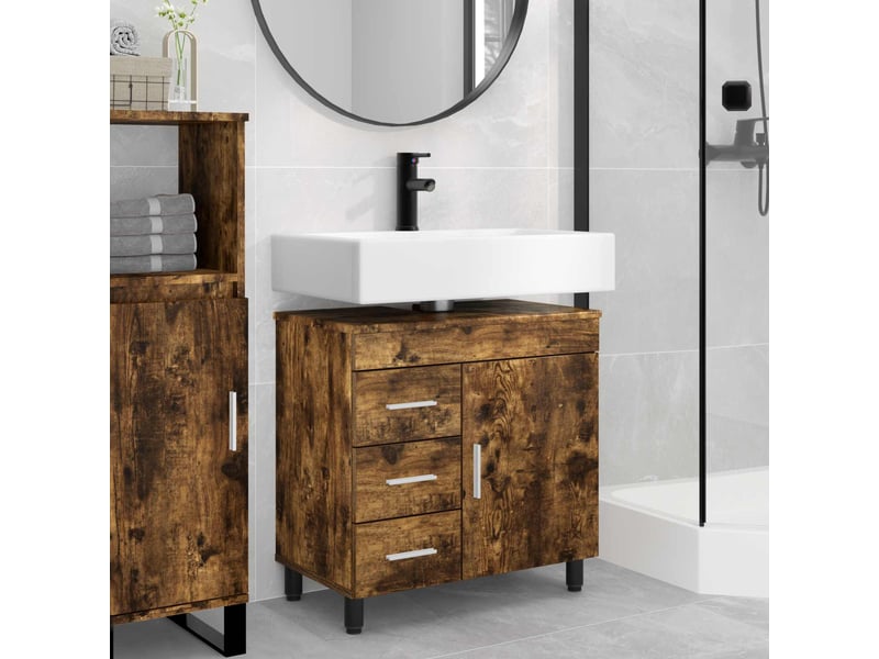 Unité de vanité de salle de bain, meuble de rangement chêne fumé 60x35x60 cm shl5420 - Conforama B