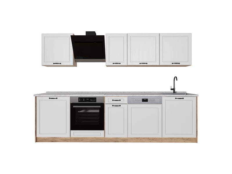  Vicco cuisine, blanc campagnechêne doré, 280cm plan de travail marbre  - Conforama A