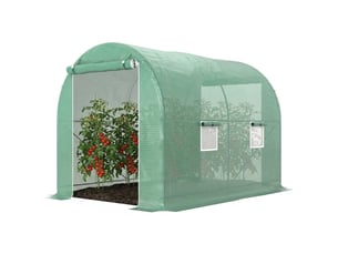 Serre de jardin tunnel surface sol 6 m² châssis tubulaire renforcé porte zippée 4 fenêtres enroulables vert