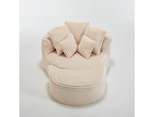 Fauteuil de relaxation rond 168x123x63 cm en chenille avec repose-pieds et 5 coussins beige chicfurn