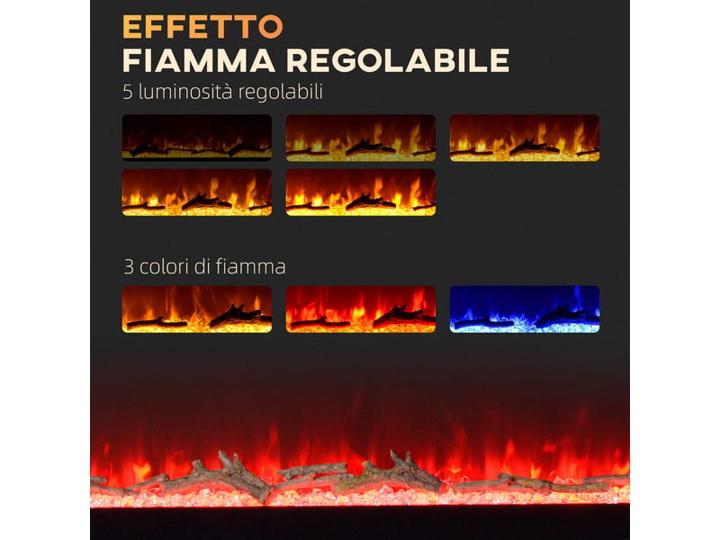 Cheminée électrique murale 1800 w, encastrable, acier noir et verre trempé - Conforama R