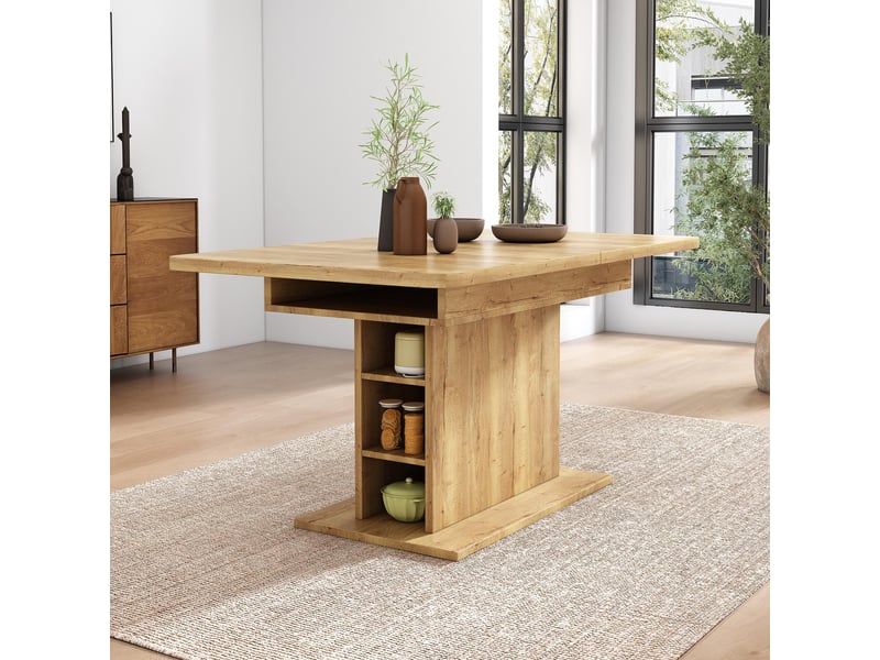  Table à manger extensible 110130 x 70 x 75 cm avec rangement ouvert, rectangulaire pour 4 à 6 personnes, naturel  - Conforama B