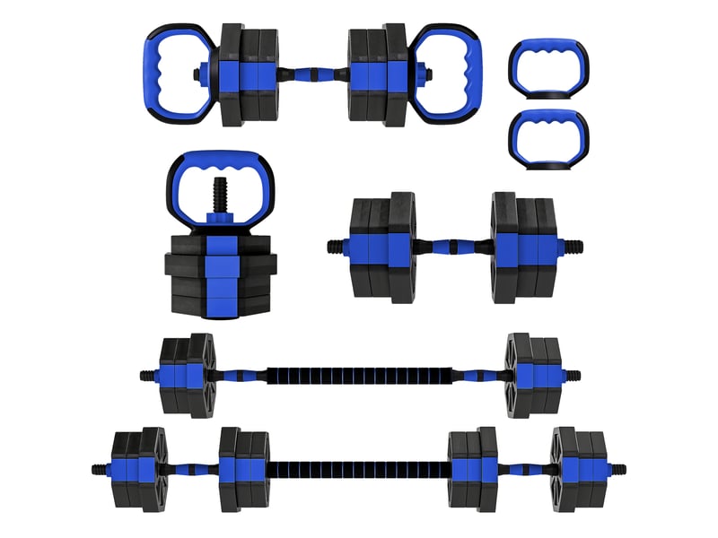  Kit de musculation multifonction 6 en 1, 20 kg au total, en plastique et sable, 125 x 18 x 18 cm, bleu  - Conforama B