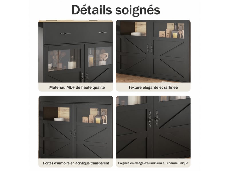 Meuble de cuisine muvano, table de bar extensible de 138 à 204 cm en mdf noire - Conforama R