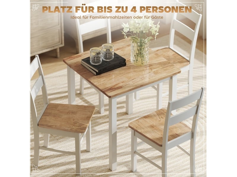  Table de salle à manger carrée avec ceinture renforcée, style campagne, chêne clair et blanc 69 × 69 × 75 cm  - Conforama E
