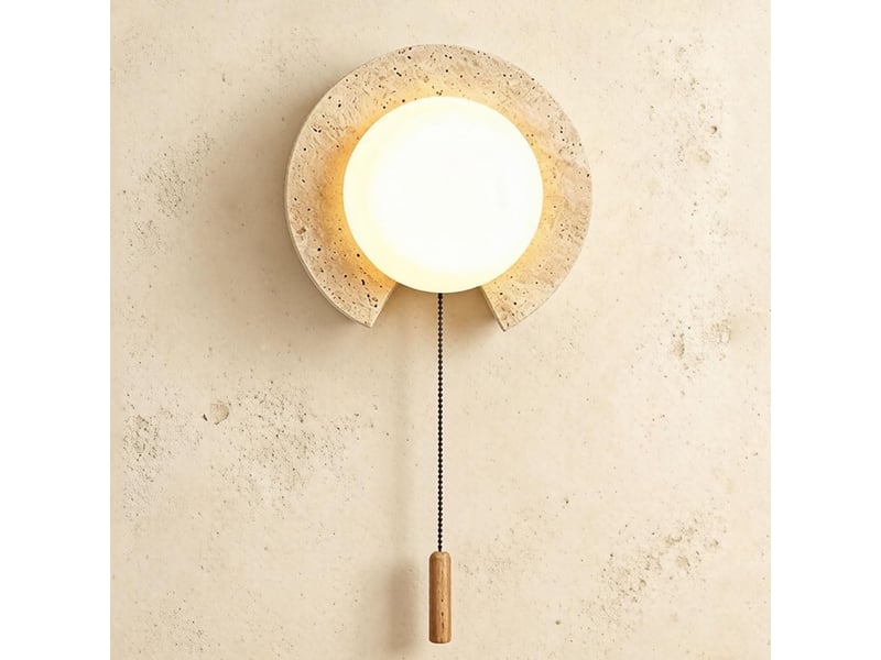  Applique murale style wabi-sabi travertin jaune interrupteur à tirette d21.5cm  - Conforama B