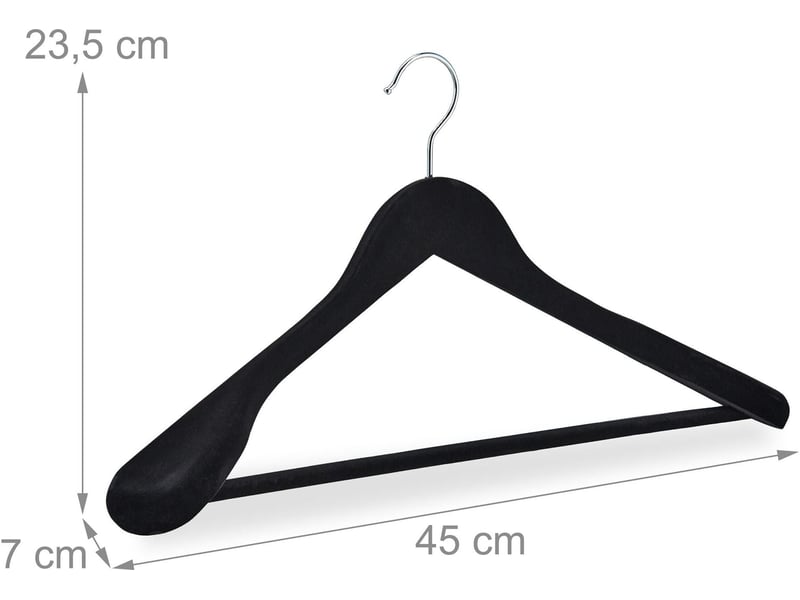  Lot de 10 cintres velours antidérapants pour costumes 23,5 x 45 x 7 cm en bois noir 13_0018226  - Conforama B