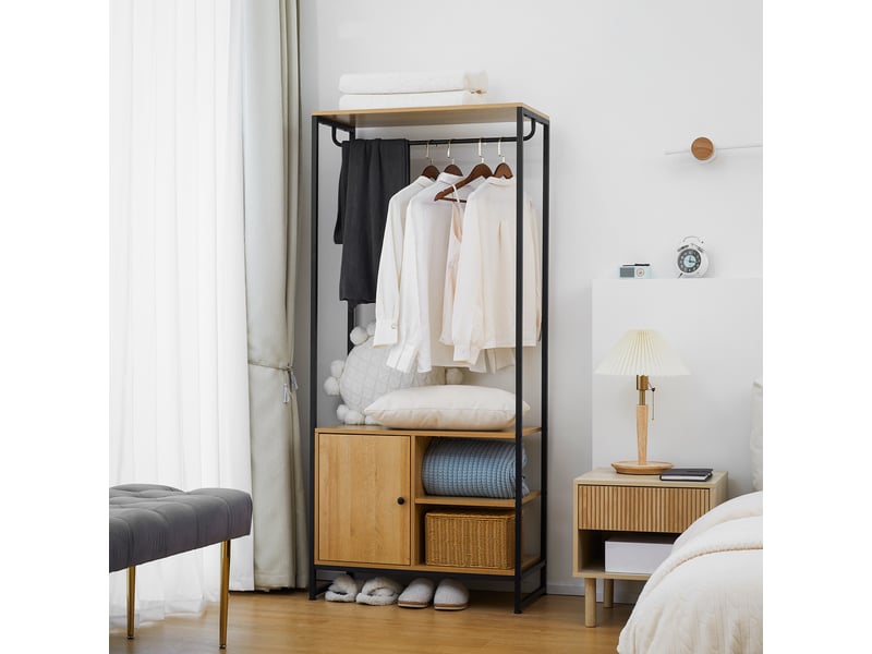  Porte-manteau de style industriel en acier et bois avec étagères et range-chaussures, 80 x 40 x 180 cm  - Conforama C