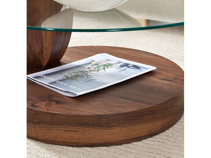 Table basse moderne minimaliste, table d'appoint ronde, plateaux en verre trempé, transparentnoyer - Conforama E
