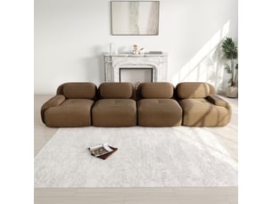 Canapé modulable 4 places en velours côtelé, marron, 388 x 103 x 70 cm