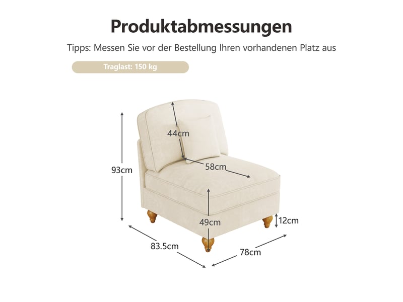  Canapé droit sans accoudoirs à housse volantée amovible  - coussin de soutien, chenille blanche  - Conforama D