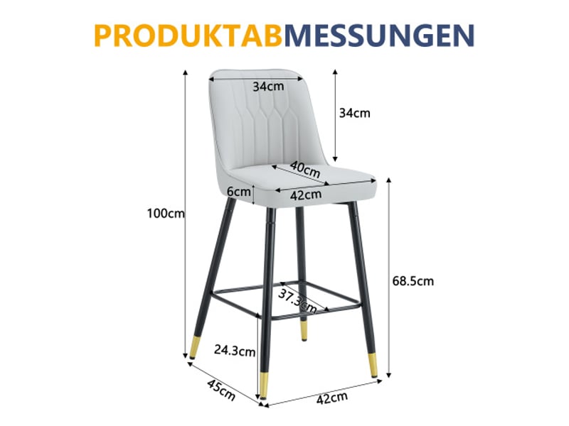 2 tabourets de bar 100 cm - cuir pu gris clair, piètement métal noir, repose-pieds - coloris variés - Conforama C