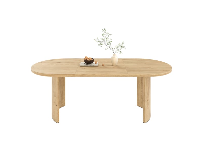  Table à manger 200 x 90 cm – chêne clair – plateau arrondi de 28 mm, pieds courbés pour 6 à 8 personnes  - Conforama A
