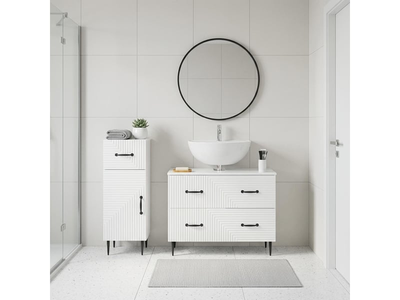  Ensemble de 2 meubles de salle de bain haarlem blanc brillant cf63154  - Conforama B