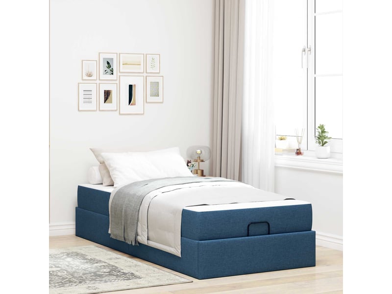 Lit simple | lit adulte | cadre de lit avec matelas 2 pcs bleu tissu 80x200 cm - Conforama B