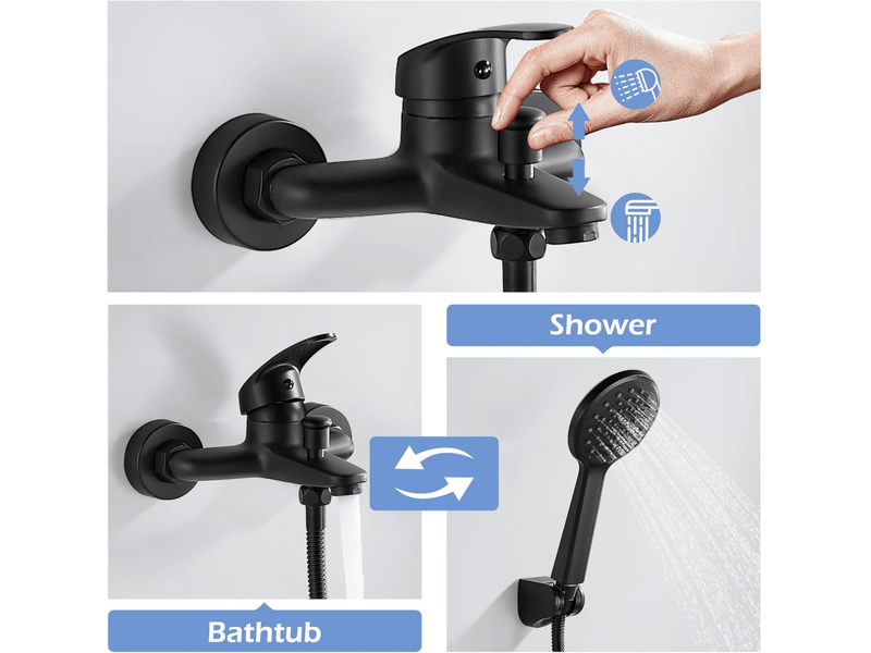 Mitigeur monocommande bain douche noir, robinet baignoire mural, robinet douche mitigeur baignoire, raccord fileté pour flexible en 12 - Conforama C