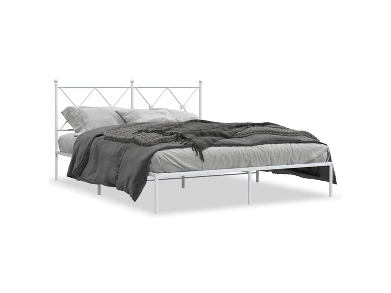  Lit double- lit adulte -  cadre de lit métal sans matelas et tête de lit blanc 150x200 cm  - Conforama A