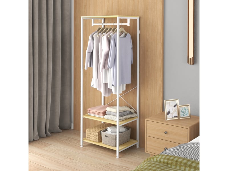  Porte-manteau 2 en 1 avec étagère à 2 niveaux, acier et panneaux de particules, 60 x 40 x 167,5 cm  - Conforama C