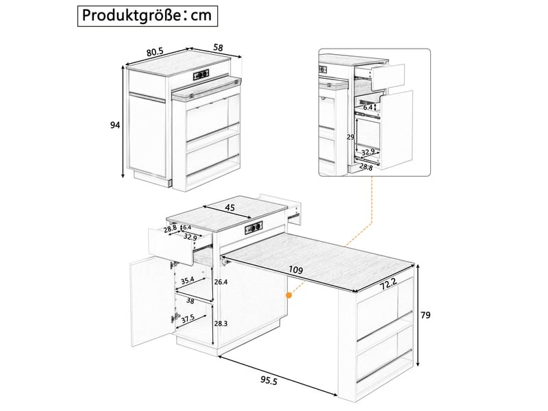 Table repas extensible sur roulettes avec led, prises et rangements noire evryae - Conforama E