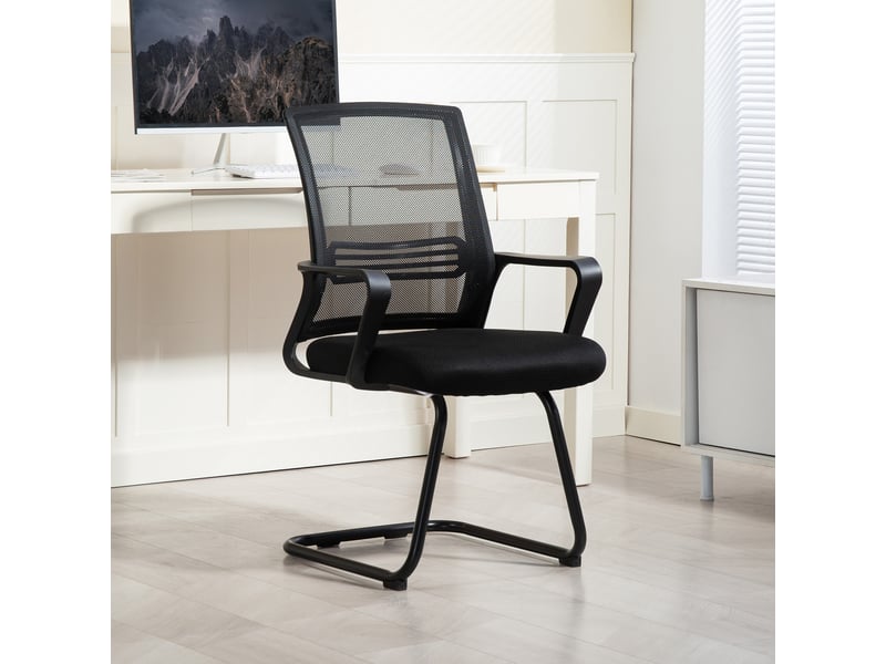  Chaise de bureau ergonomique en maille avec mousse pieds métalliques base luge noire  - Conforama D