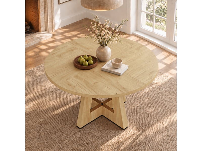  Table ronde 120x120 cm pour 4 à 6 personnes, table à manger classique au style nordique, pour salle à manger ou séjour, sans chaises, bois naturel OPULERANE TRADING LTD - Conforama E