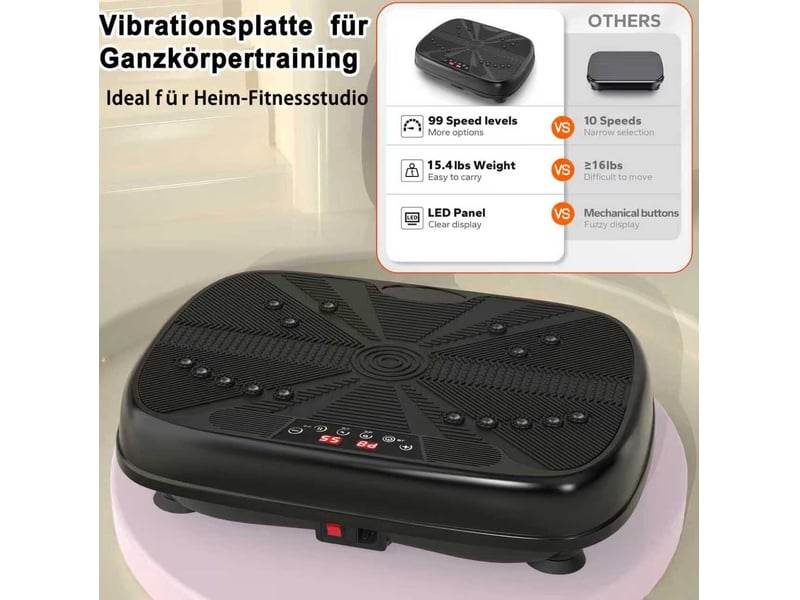 Plateforme vibrante de fitness 45x35x12,7 cm avec bandes de résistance et contrôle de vitesse noir - Conforama D