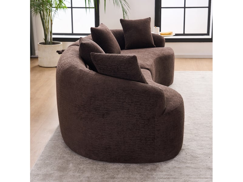 Canapé modulaire courbé 4 places avec coussins, assise moelleuse en chenille marron foncé, 275 × 115 × 63 cm - Conforama D