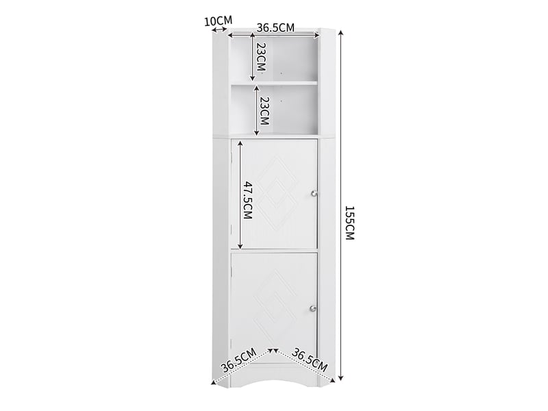 Meuble d'angle de salle de bain avec étagère réglable blanc 36.5 x 36.5 x 155 cm WF314510AAK - Conforama C