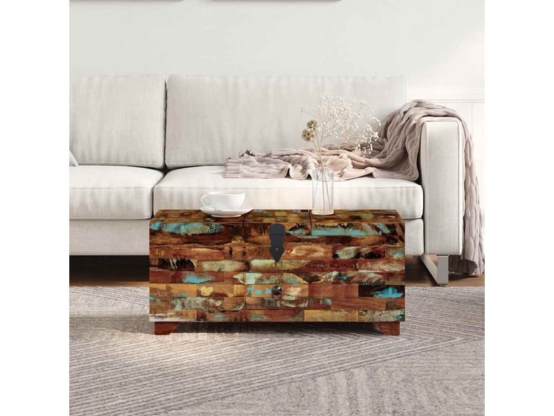  Coffre table basse - table de salon - table à thé bois de récupération massif 80x40x35 cm  - Conforama C