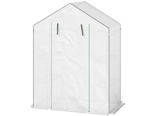 Serre à 3 niveaux avec 1 porte, 2 fenêtres et étagères en forme de u pour la culture des plantes, 140 x 73 x 190 cm, blanche