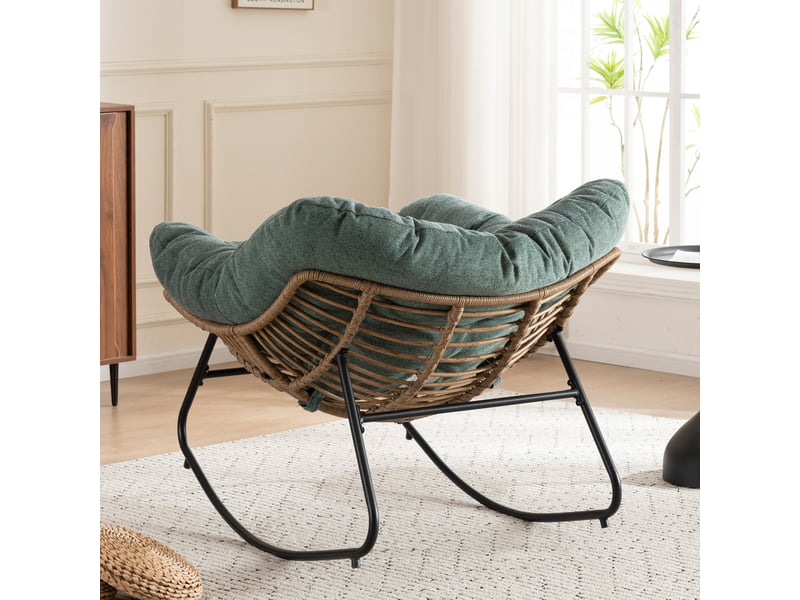  Fauteuil à bascule moderne en chenille avec cadre en métal robuste, charge 158 kg, pour salon et chambre  - Conforama W