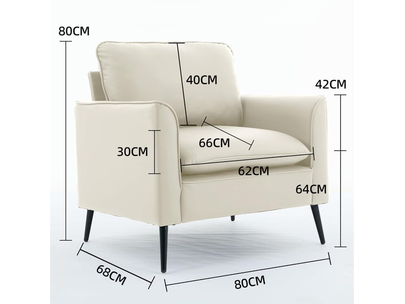  Fauteuil 1 place avec coussin lombaire et assise rembourrée pour salon ou balcon en faux cuir blanc 80 × 68 × 80 cm  - Conforama C