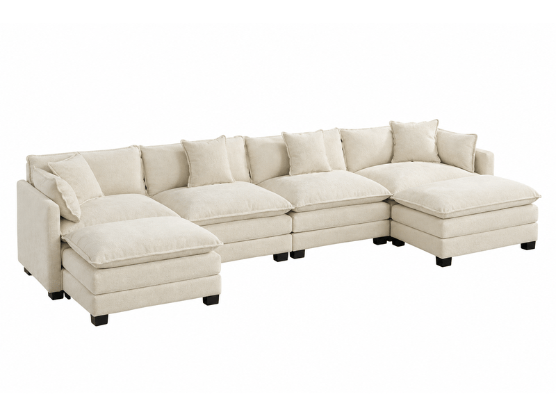 Canapé 4 places en chenille beige, canapé modulable et rembourré double couche pour salon et appartement ,pouf non inclus - Conforama A